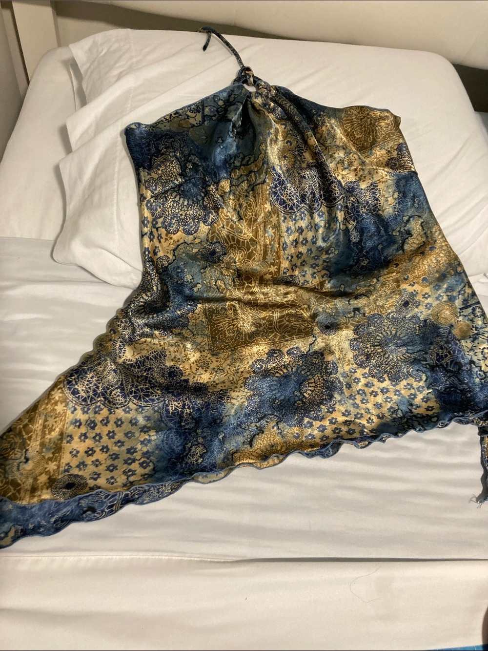 Blue and Gold Satin Halter Slip top
